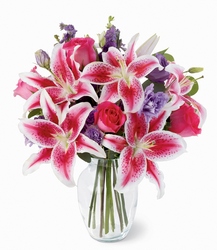Bright & Beautiful Bouquet - Stargazers & Purple Stock from Olney's Flowers of Rome in Rome, NY